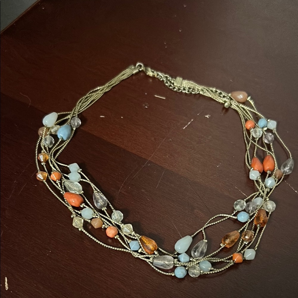 Gold orange and blue multi tier necklace